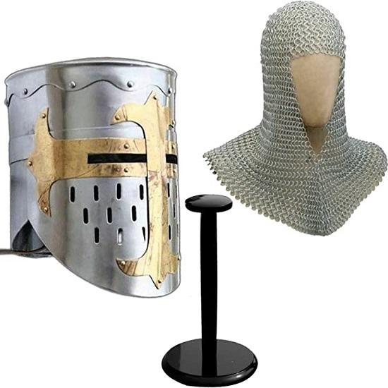 Реплика шлема Алюминиевая кольчуга Coif Деревянная подставка для шлема