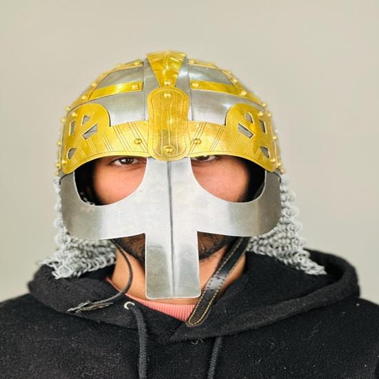 Викинг Средневековый Кольчужный Шлем Стальной и Латунный Шлем Рыцарь Кольчуга Ручной Ковки LARP Лучший Подарок